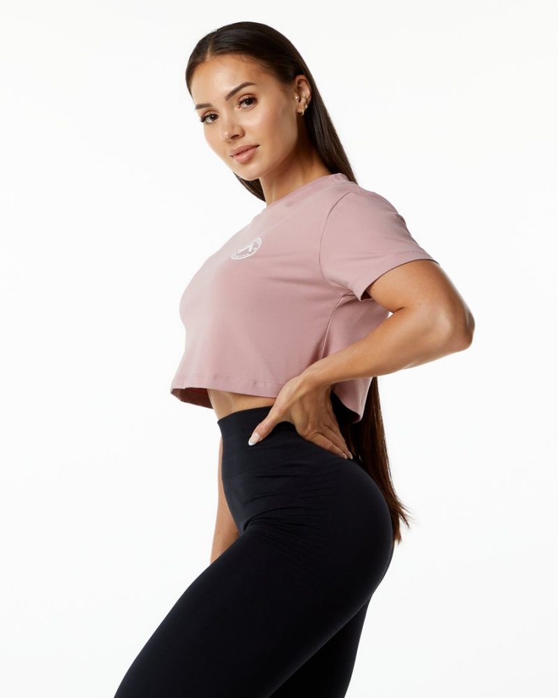 Women's Alphalete Dynasty Crop Shirts Mauve | 6138-OCABN