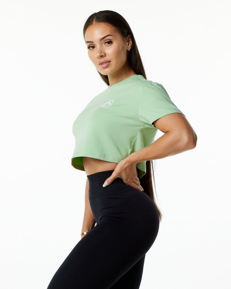 Women's Alphalete Dynasty Crop Shirts Pistachio | 6784-LJECW