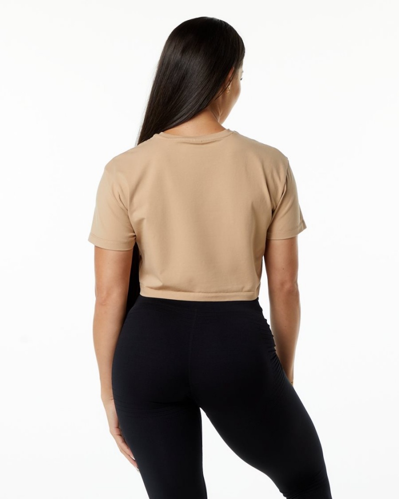 Women's Alphalete Dynasty Crop Shirts Taupe | 7830-PNTVW