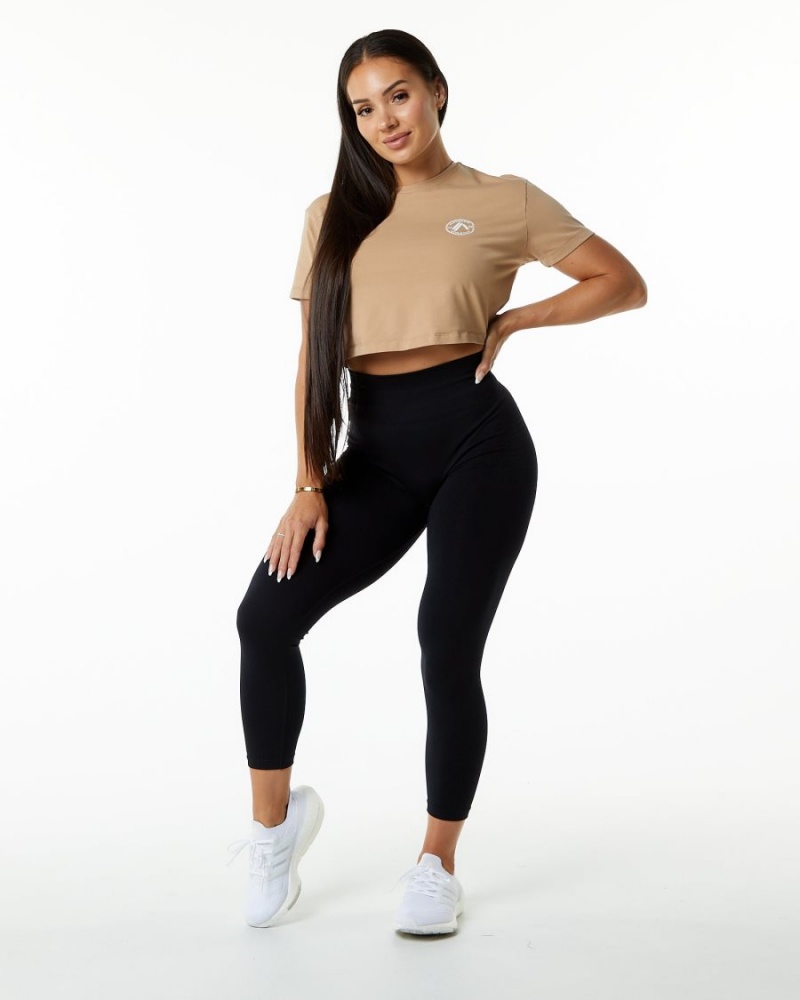 Women's Alphalete Dynasty Crop Shirts Taupe | 7830-PNTVW