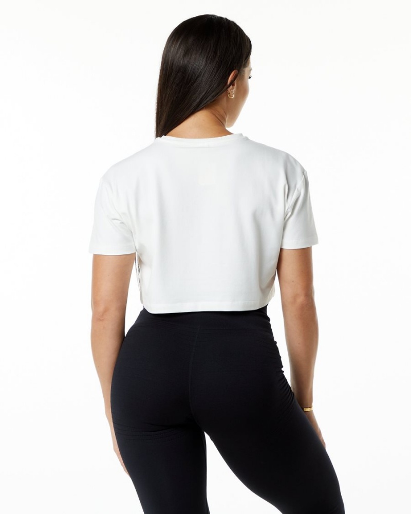 Women's Alphalete Dynasty Crop Shirts White | 0721-JKONQ