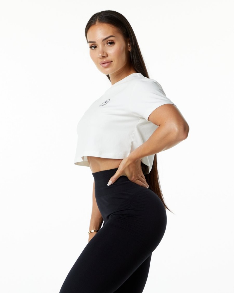 Women's Alphalete Dynasty Crop Shirts White | 0721-JKONQ