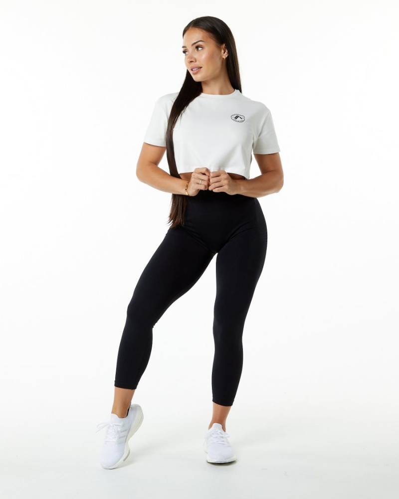 Women's Alphalete Dynasty Crop Shirts White | 0721-JKONQ