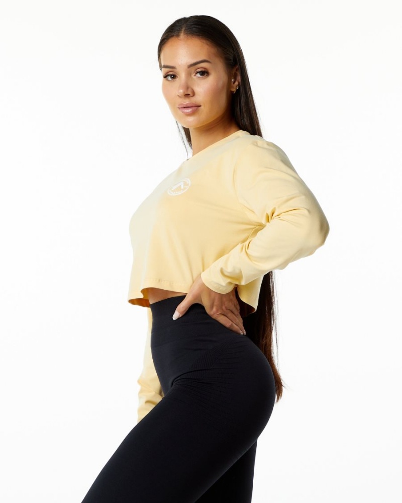 Women's Alphalete Dynasty LS Crop Long Sleeve Daffodil | 0359-CXNKH