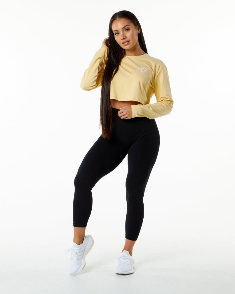 Women's Alphalete Dynasty LS Crop Long Sleeve Daffodil | 0359-CXNKH