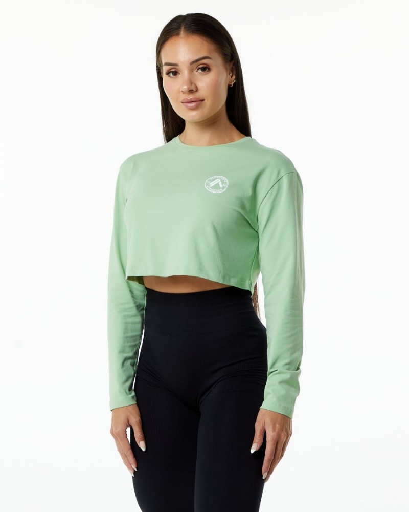 Women\'s Alphalete Dynasty LS Crop Long Sleeve Pistachio | 9764-FLXWO