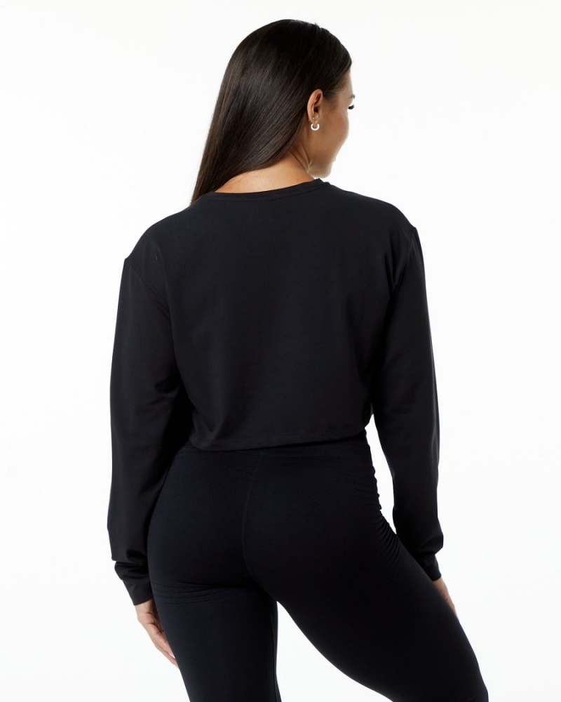 Women's Alphalete Dynasty LS Crop Long Sleeve Black | 3762-CZXHR