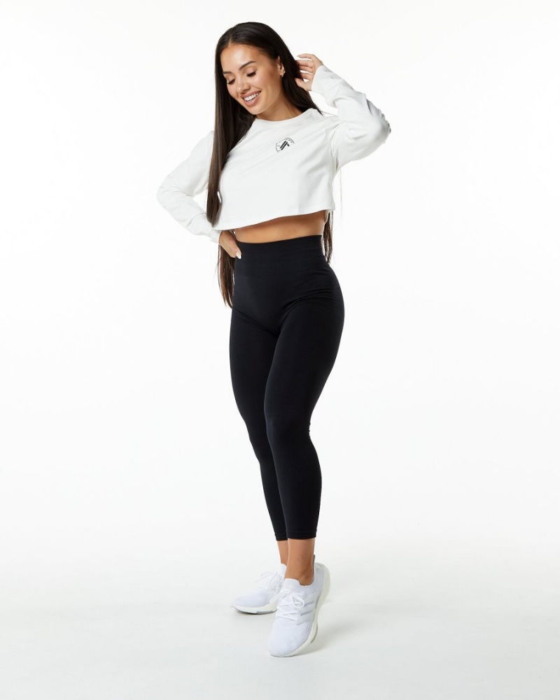 Women's Alphalete Dynasty LS Crop Long Sleeve White | 6324-YINDS