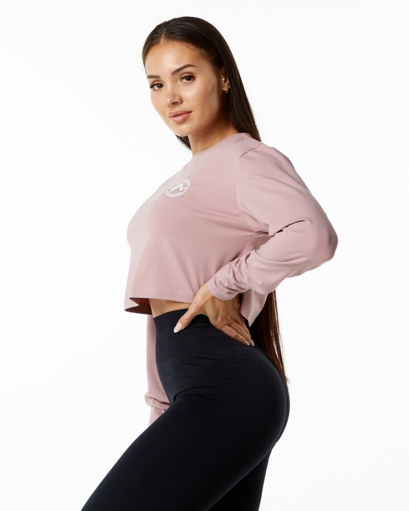 Women's Alphalete Dynasty LS Crop Long Sleeve Mauve | 1230-SQPCK