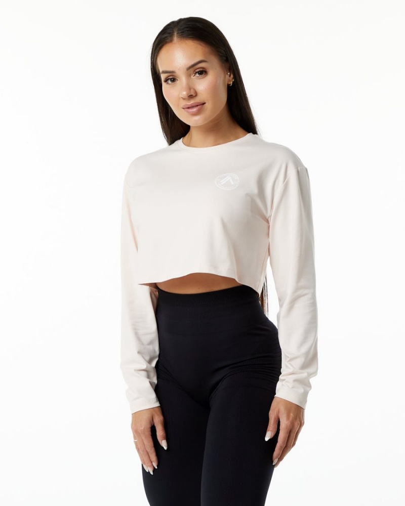 Women\'s Alphalete Dynasty LS Crop Long Sleeve Blush | 1726-YVTMW