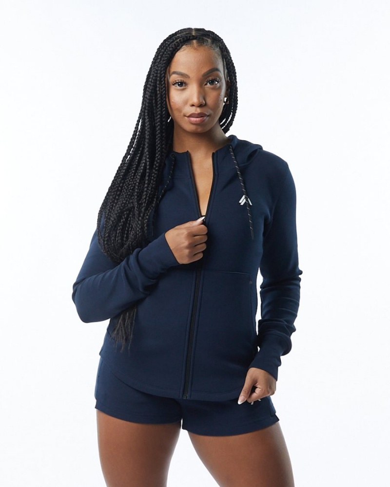 Women\'s Alphalete ELMTS Athletic Jacket Jackets Navy | 9086-WALUK