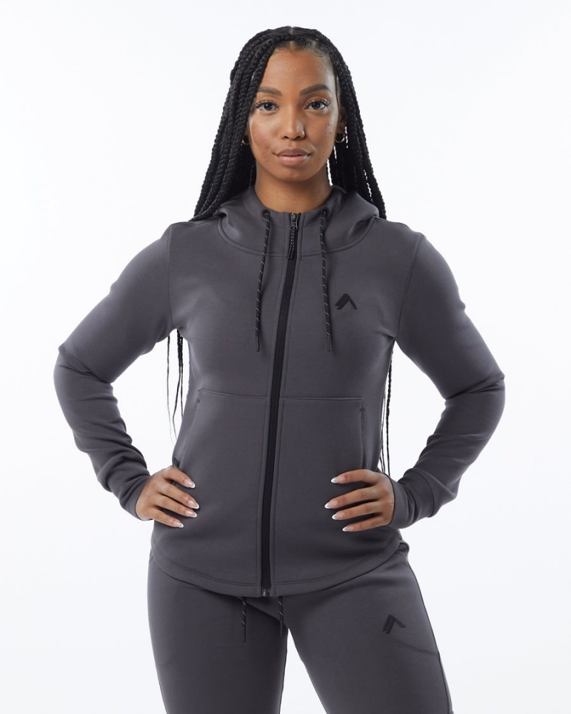 Women's Alphalete ELMTS Athletic Jacket Jackets Charcoal | 6897-XWSRC