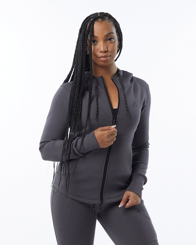 Women\'s Alphalete ELMTS Athletic Jacket Jackets Charcoal | 6897-XWSRC