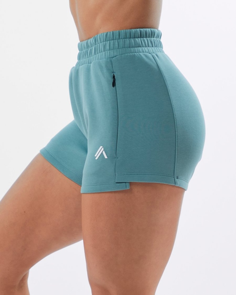 Women's Alphalete ELMTS Athletic Short 3.5" Shorts Teal | 5632-HQWZF