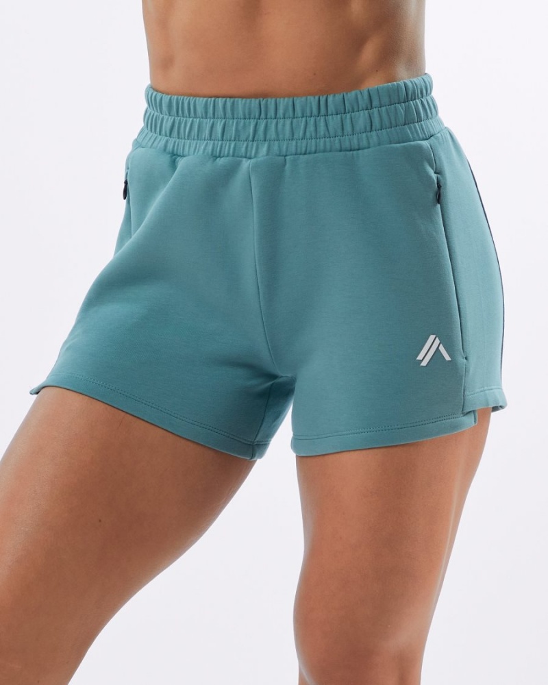 Women\'s Alphalete ELMTS Athletic Short 3.5" Shorts Teal | 5632-HQWZF