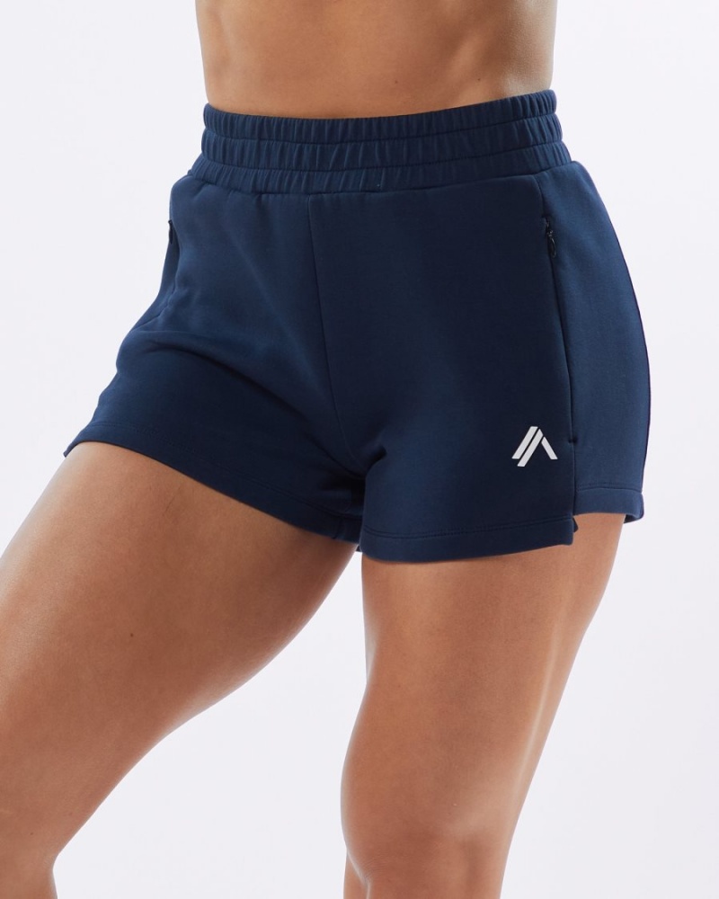 Women\'s Alphalete ELMTS Athletic Short 3.5" Shorts Navy | 2406-CMUPK