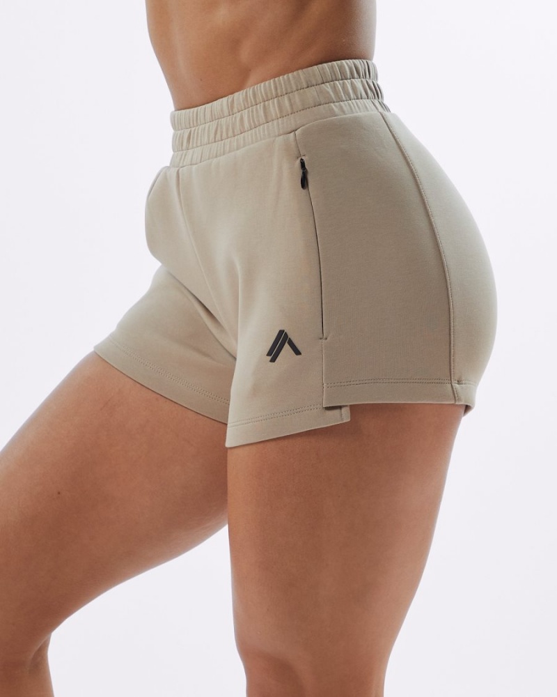 Women's Alphalete ELMTS Athletic Short 3.5" Shorts Tan | 3896-OEWJC