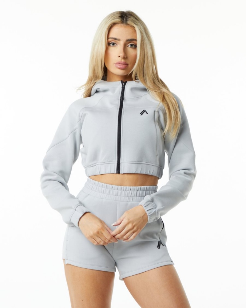 Women's Alphalete ELMTS Full-Zip Crop Jacket Jackets Oyster Grey | 6723-VXMDB