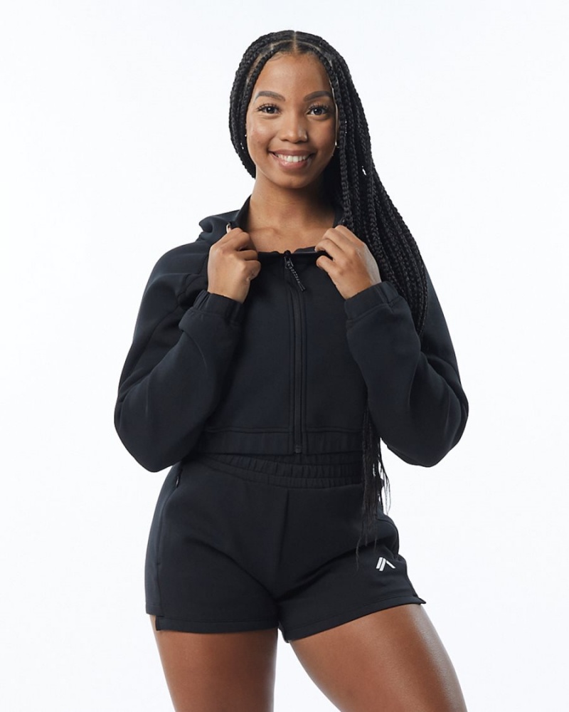 Women's Alphalete ELMTS Full-Zip Crop Jacket Jackets Black | 7420-WCFAE