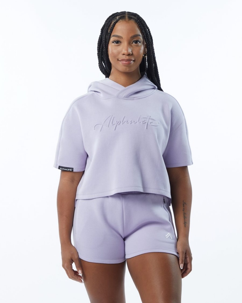 Women's Alphalete ELMTS Half Sleeve Hoodie Hoodie Lilac | 6548-DNKGO