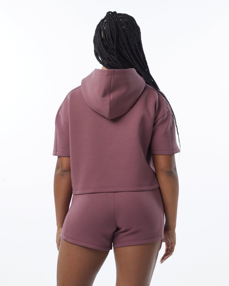 Women's Alphalete ELMTS Half Sleeve Hoodie Hoodie Mauve | 4605-XEKNA