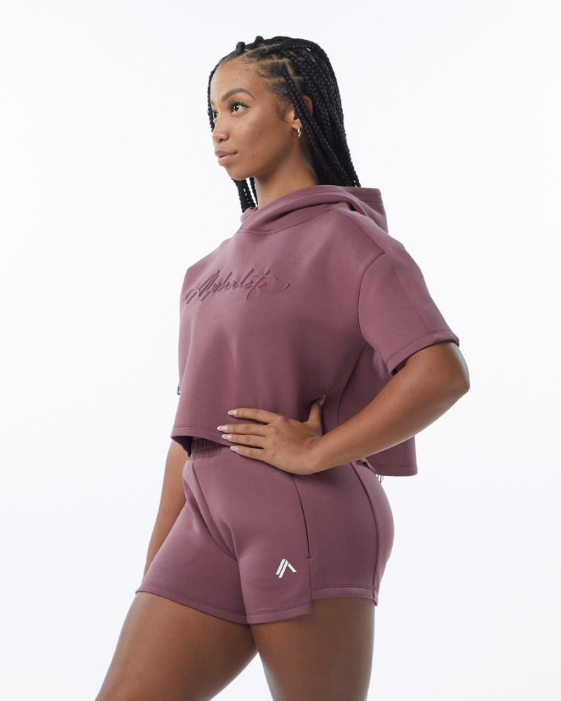 Women's Alphalete ELMTS Half Sleeve Hoodie Hoodie Mauve | 4605-XEKNA