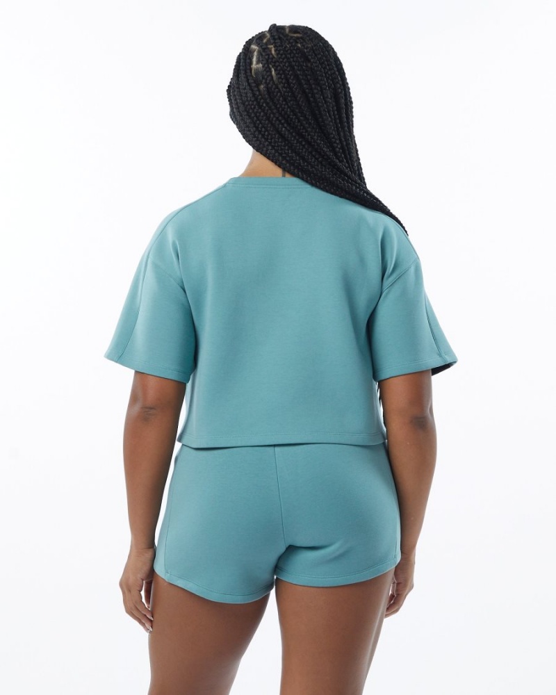 Women's Alphalete ELMTS Half Sleeve Pullover Jackets Teal | 0981-BKJDV