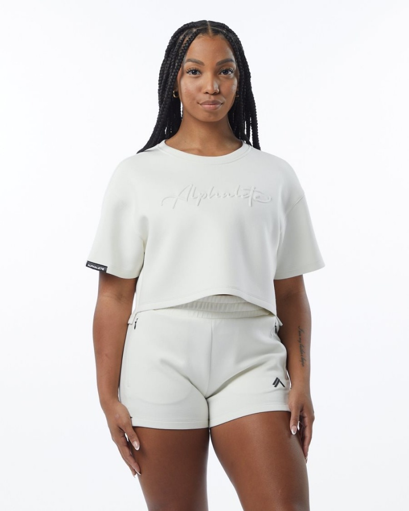 Women's Alphalete ELMTS Half Sleeve Pullover Jackets Cream | 2463-KIZSG