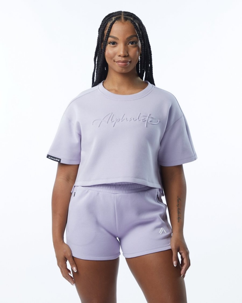 Women's Alphalete ELMTS Half Sleeve Pullover Jackets Lilac | 9382-LEYGM