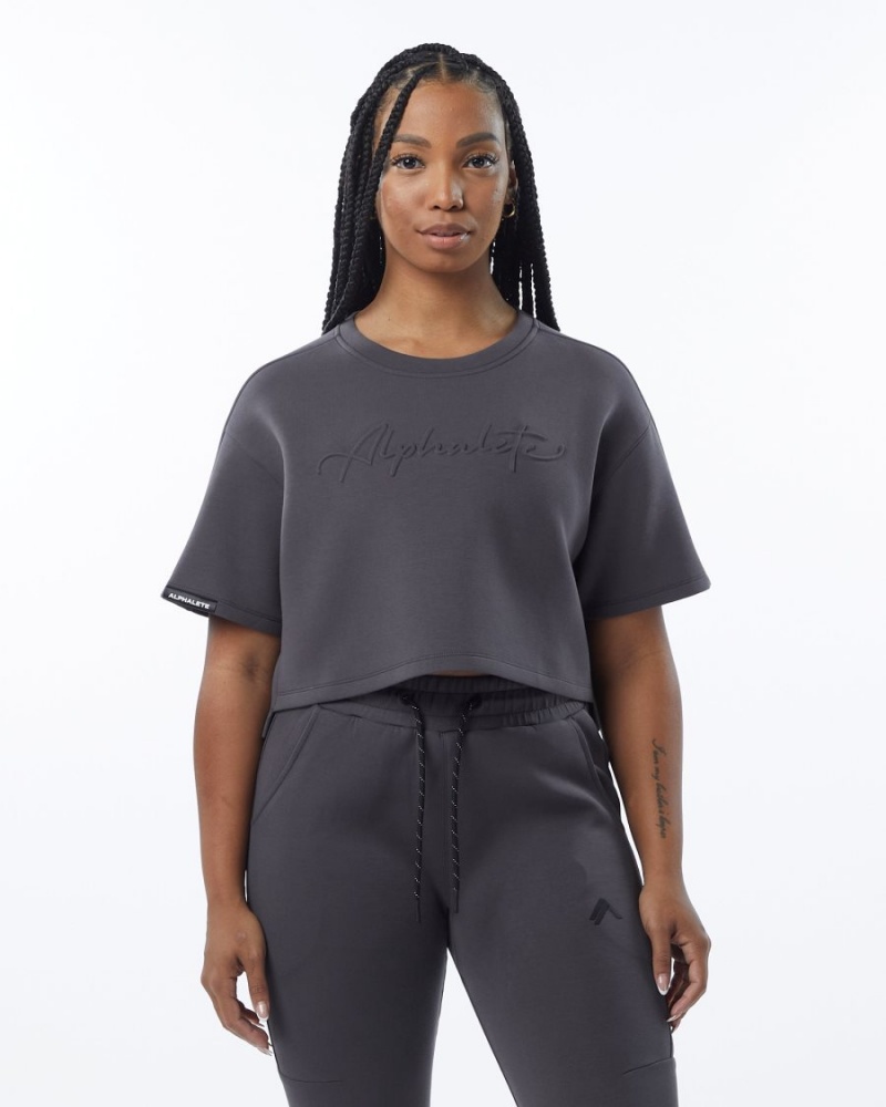 Women's Alphalete ELMTS Half Sleeve Pullover Jackets Charcoal | 3476-QELDK