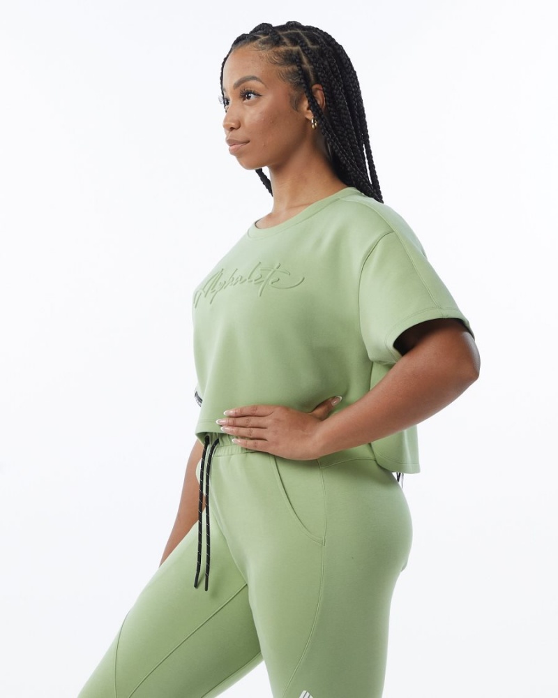 Women's Alphalete ELMTS Half Sleeve Pullover Jackets Light Green | 8052-SJRPX