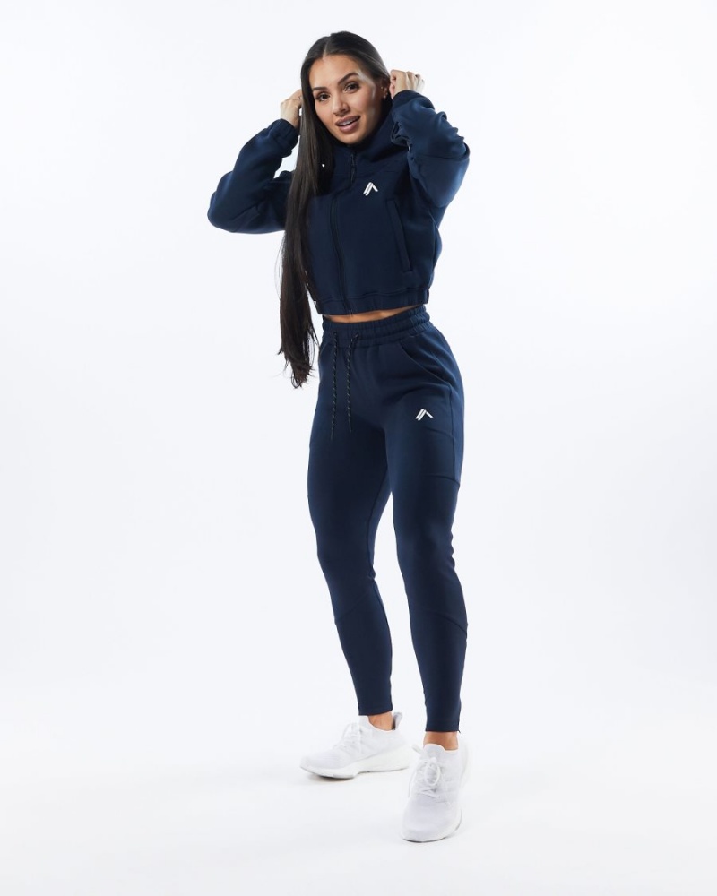 Women's Alphalete ELMTS Zip Jogger Jogger Navy | 0591-RAEYT