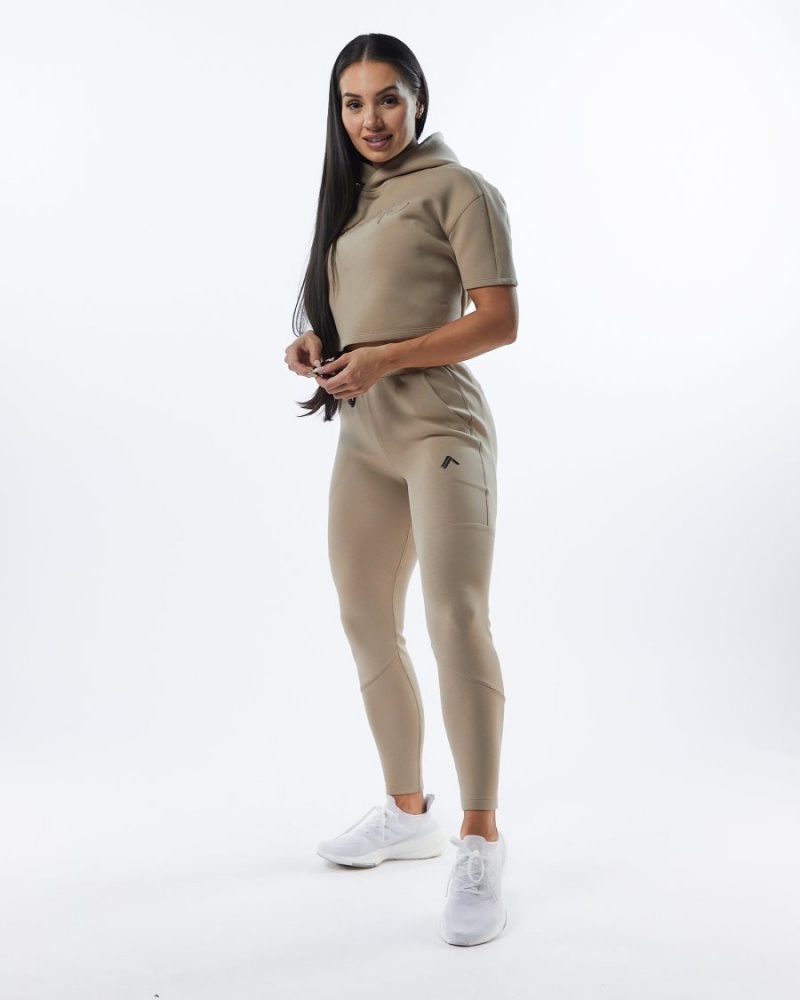 Women's Alphalete ELMTS Zip Jogger Jogger Tan | 1524-ANVOP