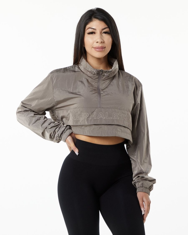 Women's Alphalete Endure Crop Jacket Jackets Brown | 4670-YRLQU