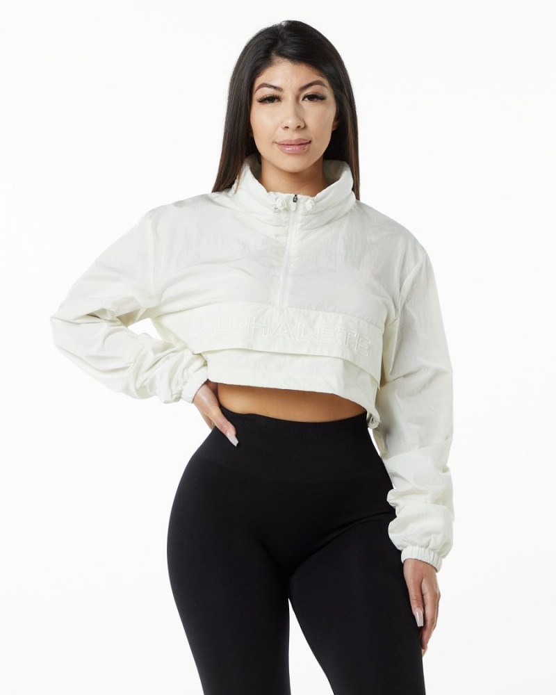 Women's Alphalete Endure Crop Jacket Jackets Sage | 3079-UEVHZ