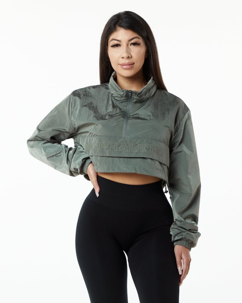 Women's Alphalete Endure Crop Jacket Jackets Charcoal | 5037-ZNDAC