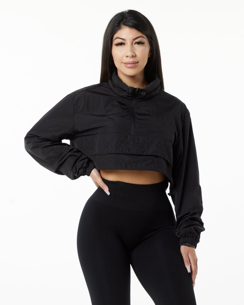 Women's Alphalete Endure Crop Jacket Jackets Black | 1703-AKCUZ