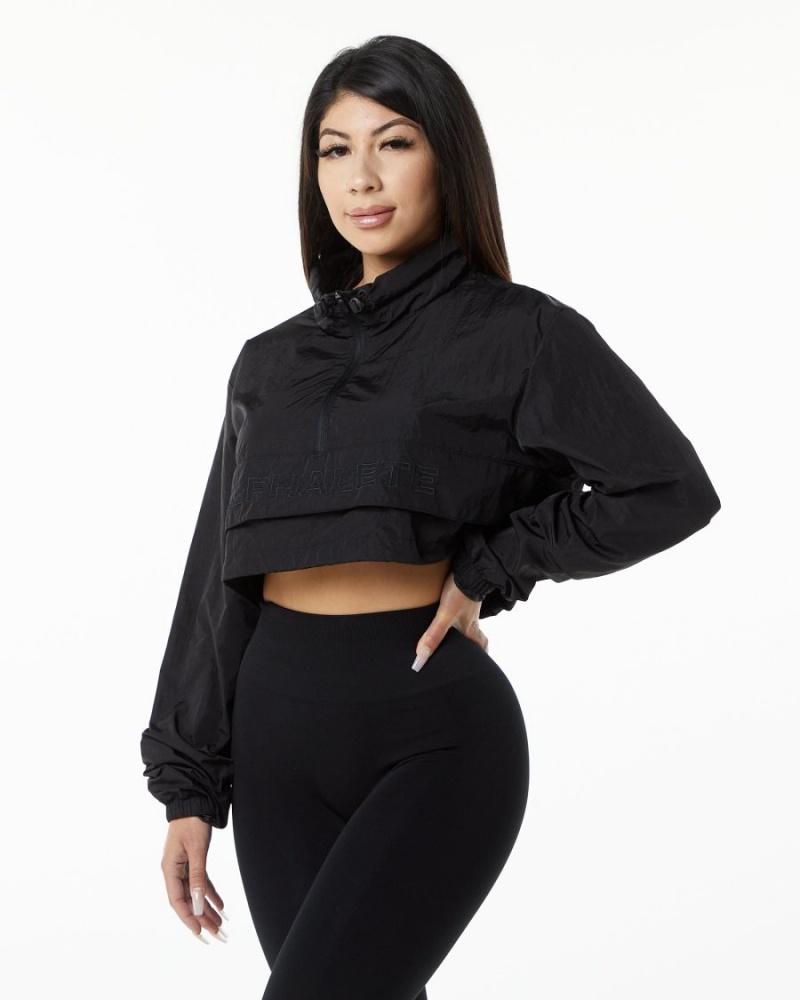 Women\'s Alphalete Endure Crop Jacket Jackets Black | 1703-AKCUZ