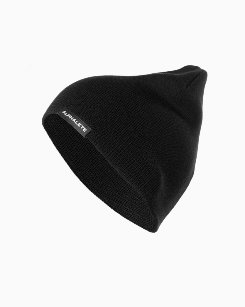 Women\'s Alphalete Essential Beanie Accessories Black | 0271-ZJECS