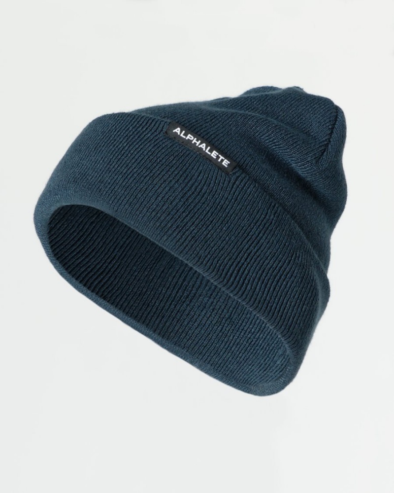 Women\'s Alphalete Essential Foldover Beanie Accessories Midnight | 4658-IUDGN