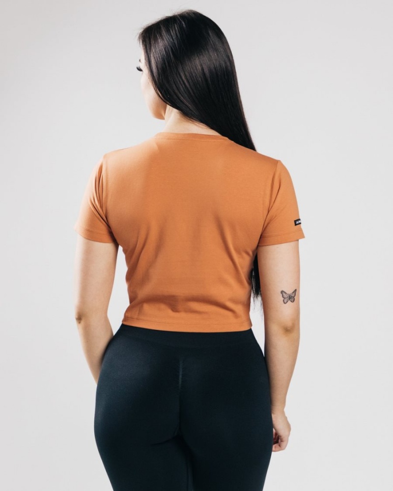 Women's Alphalete Essential Short Sleeve Crop Shirts Clay | 7634-DUBOC