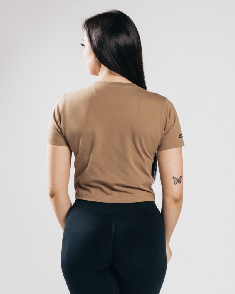 Women's Alphalete Essential Short Sleeve Crop Shirts Dark Tan | 8406-PNSFZ