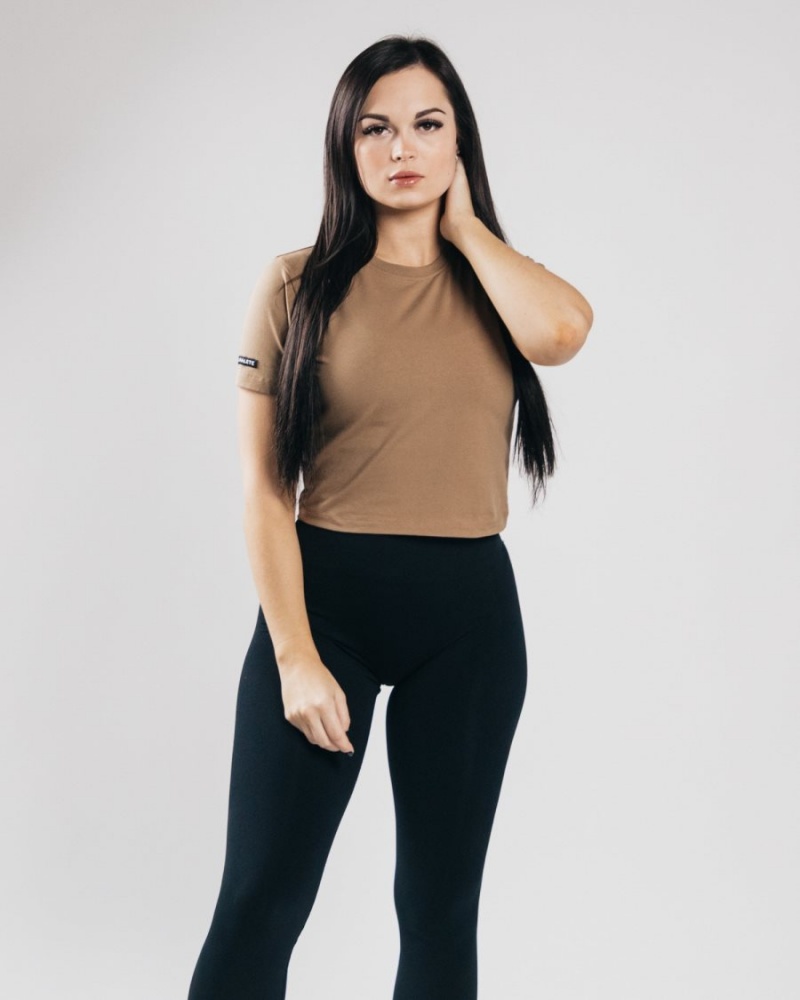 Women's Alphalete Essential Short Sleeve Crop Shirts Dark Tan | 8406-PNSFZ