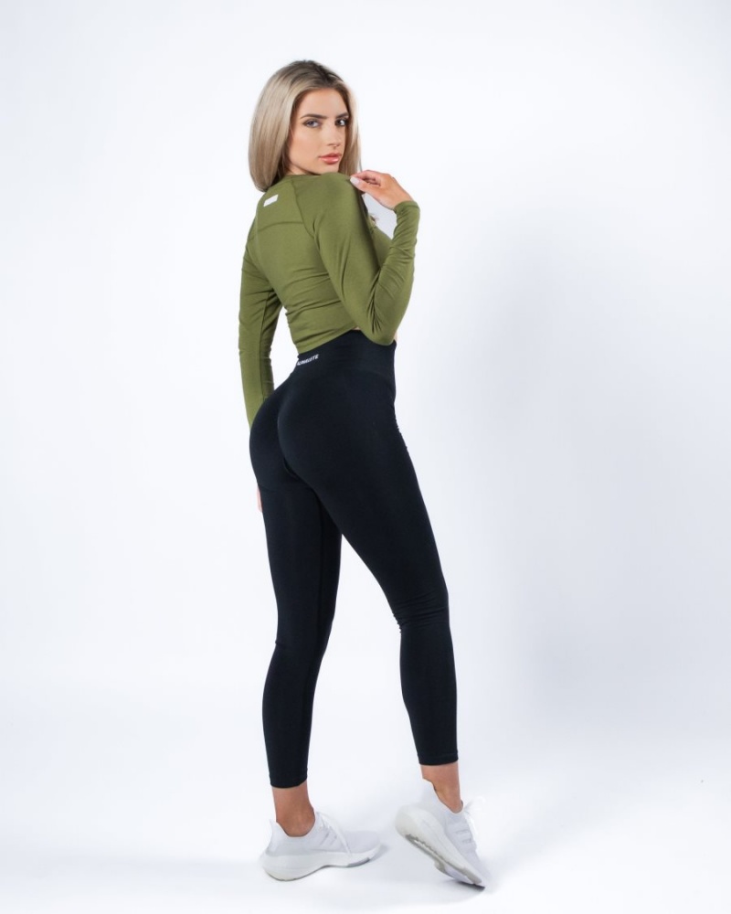 Women's Alphalete Evo Long Sleeve Crop Long Sleeve Moss Green | 8379-BCZJR