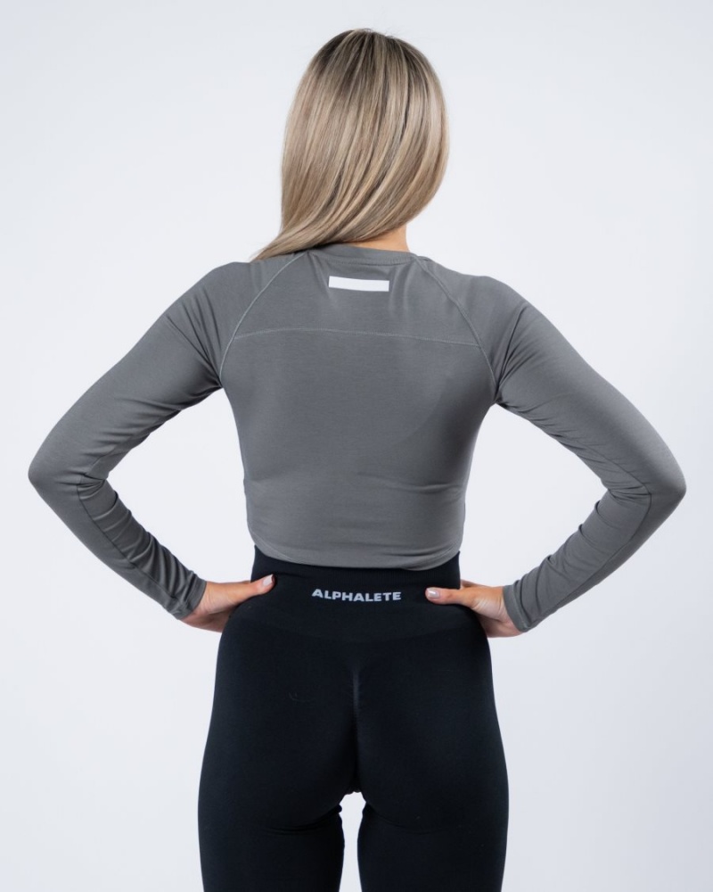 Women's Alphalete Evo Long Sleeve Crop Long Sleeve Stone Grey | 7231-VFMCU