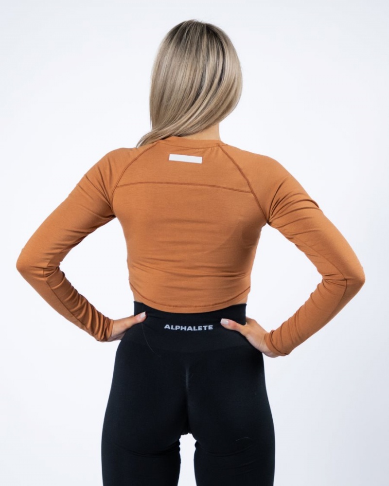 Women's Alphalete Evo Long Sleeve Crop Long Sleeve Camel | 8590-FLQIN