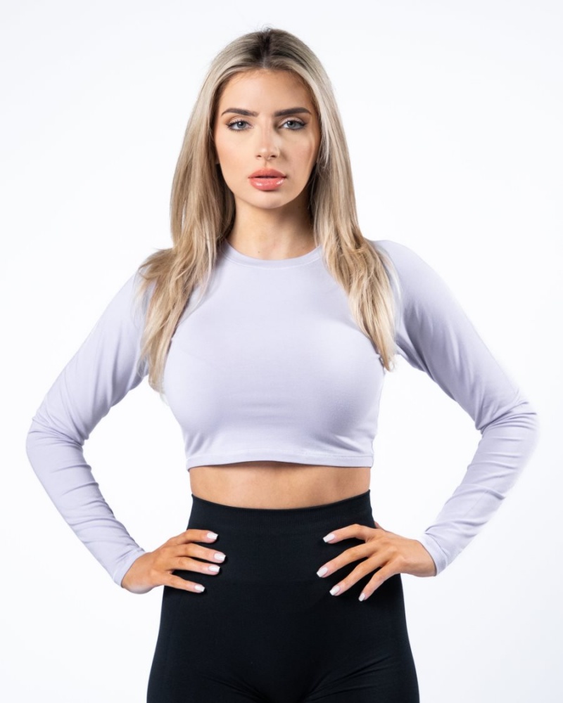 Women\'s Alphalete Evo Long Sleeve Crop Long Sleeve Lilac Haze | 8672-TWESI