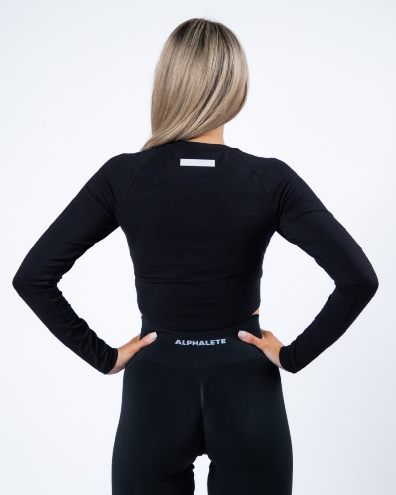 Women's Alphalete Evo Long Sleeve Crop Long Sleeve Black | 4965-ACEVT