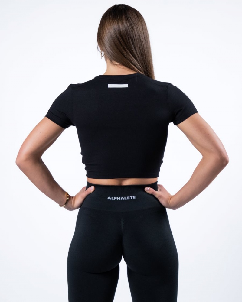 Women's Alphalete Evo Twist Crop Shirts Black | 2391-LNFPD