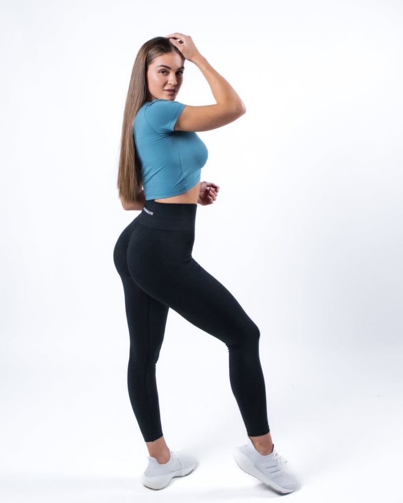 Women's Alphalete Evo Twist Crop Shirts Blue Lagoon | 8604-OIYDU